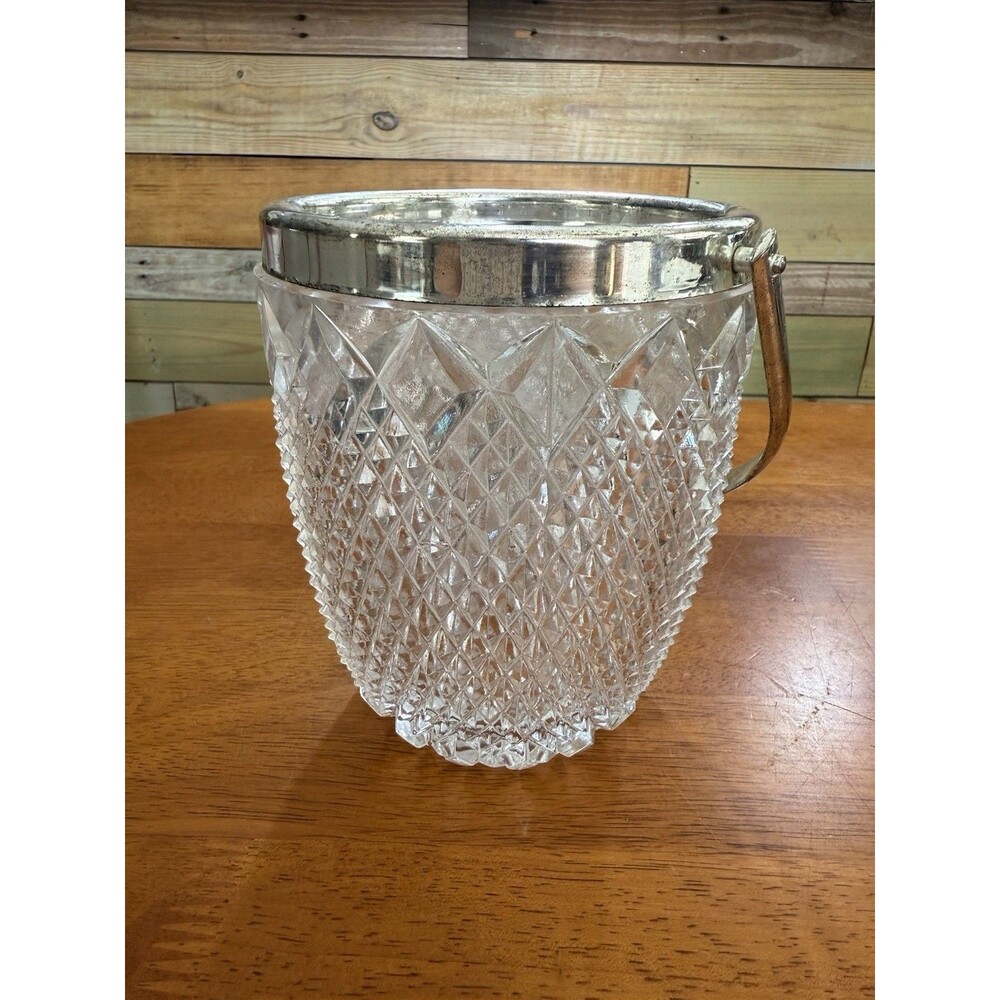 W.Germany F.B.Rogers Silver Co. -VTG Lead Crystal Ice Bucket Silver Handle Nice!